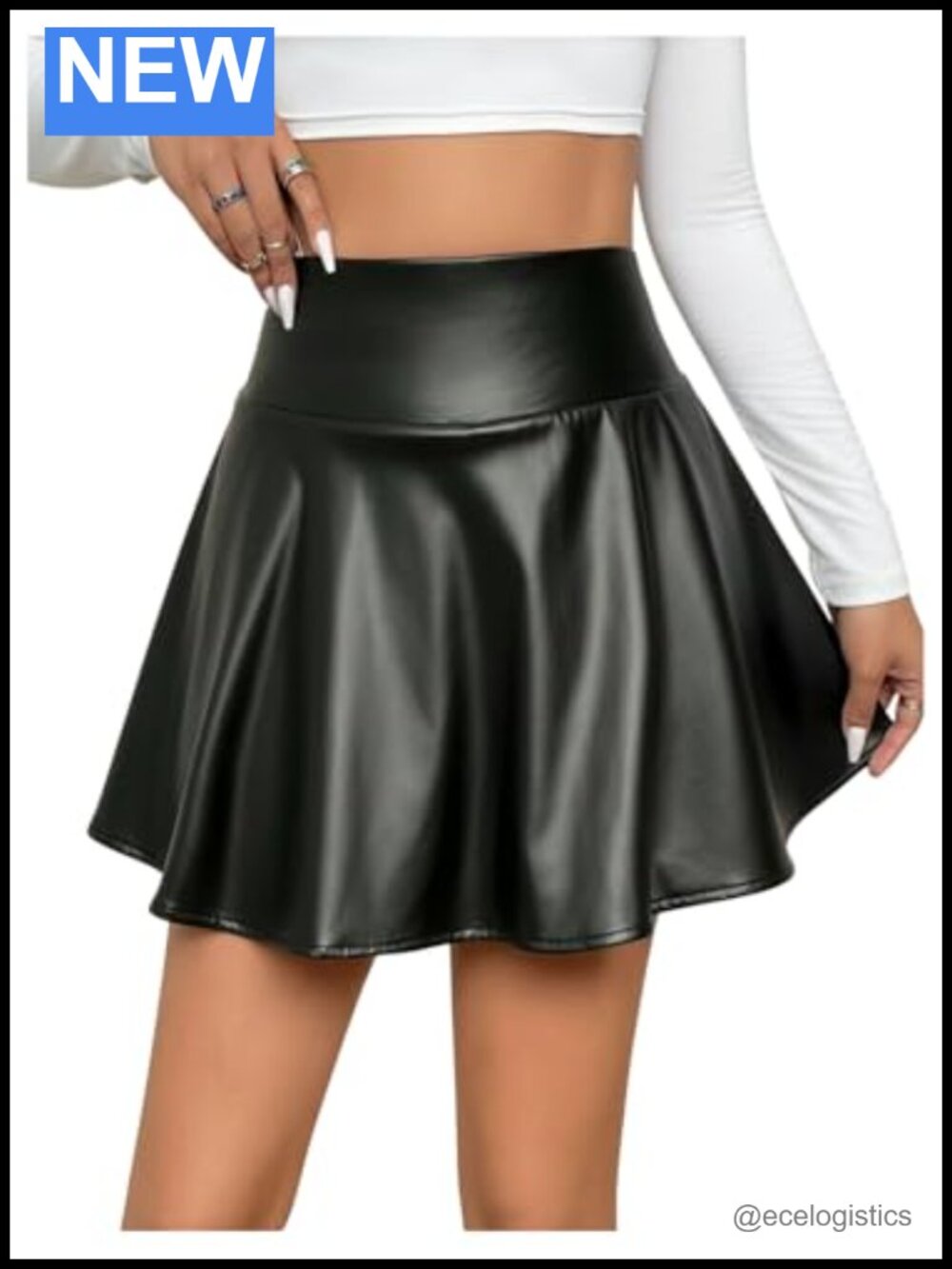 PU Leather High Waisted A-Line Mini Skort with Phone Pocket
